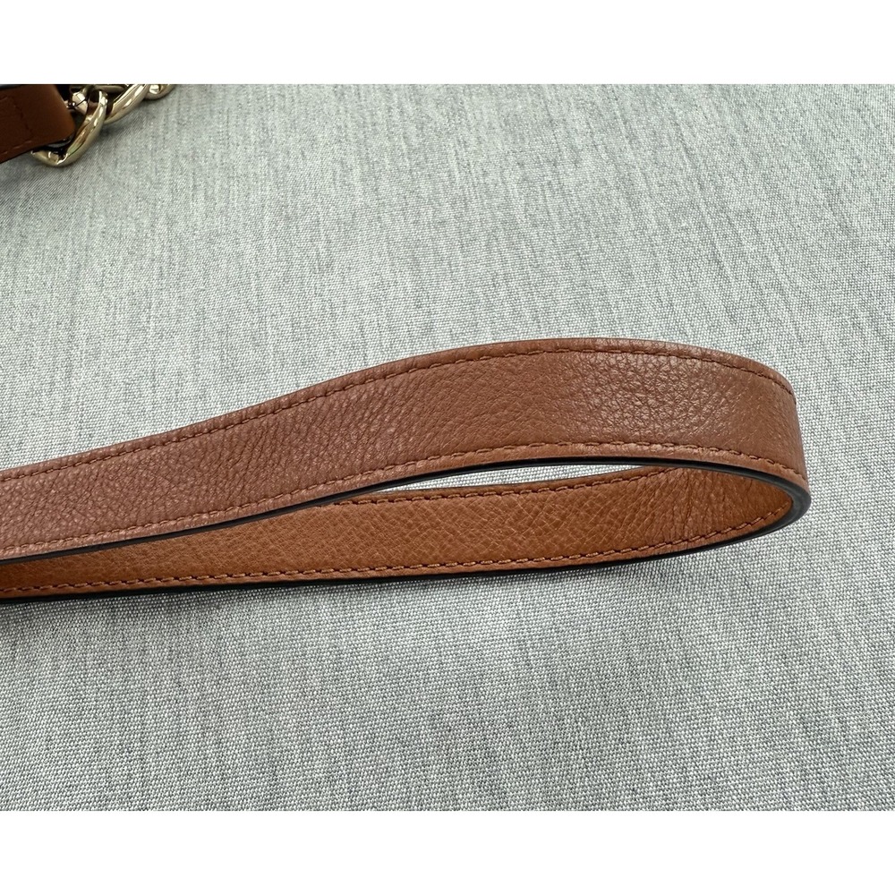 Michael Kors Margo Tan with White Pebbled Leather & Chain Crossbody Bag Purse - Picture 15 of 16